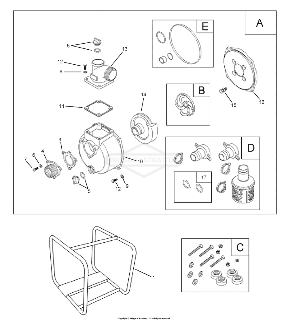 Water Pump Diagram and Parts List for 073035-0 WP2-35 Briggs and Stratton Water Pump